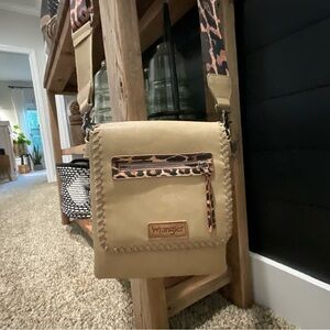 Wrangler Beige Crossbody Bag with Animal Print Details